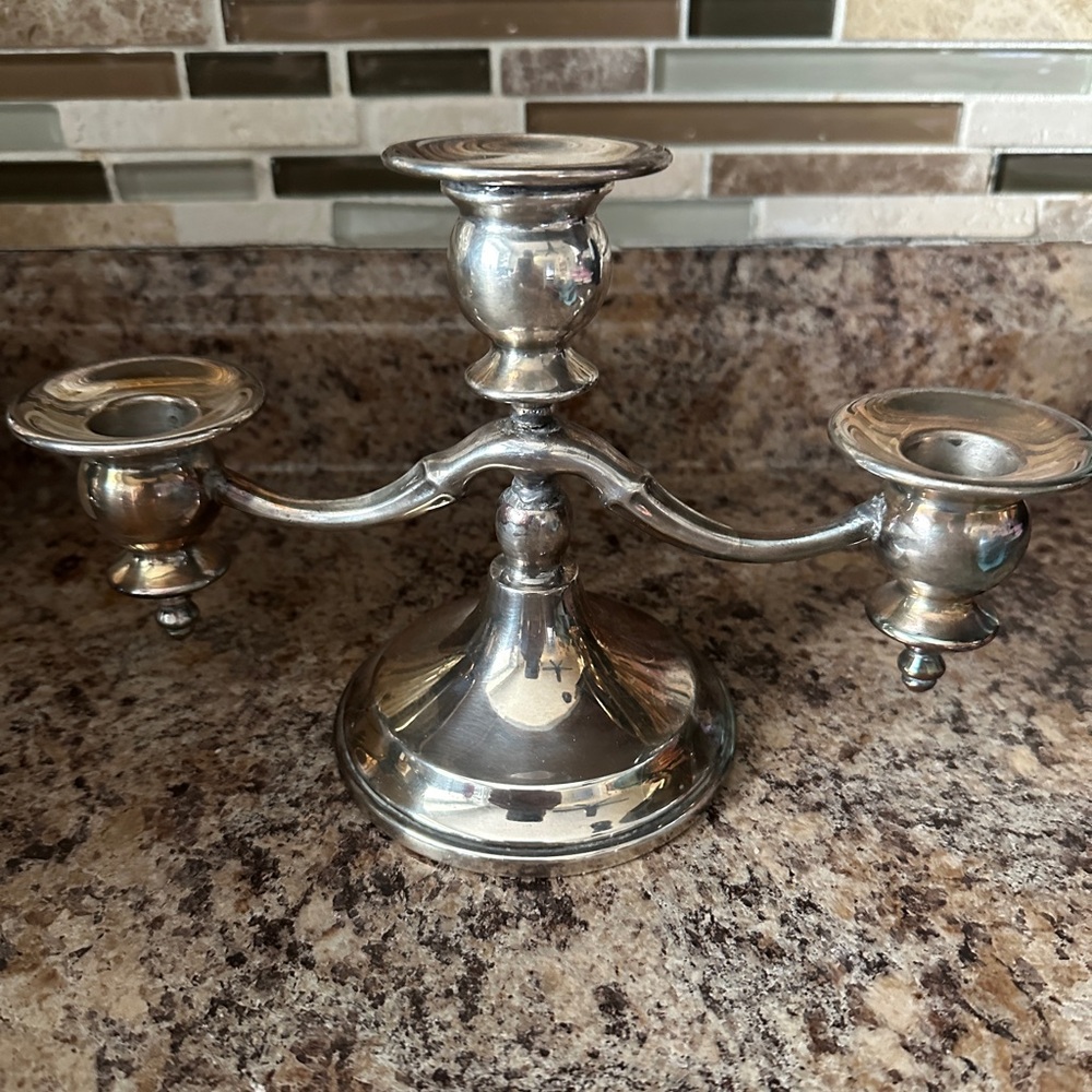 Three-Arm Silver Metal Candle Holder - Classic Design